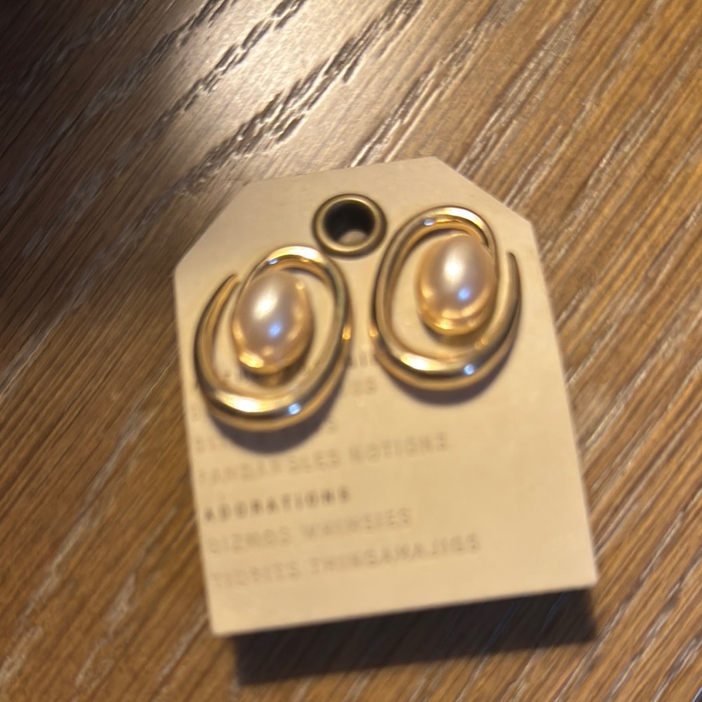 Anthropologie Gold and Cream Artistic Earrings
